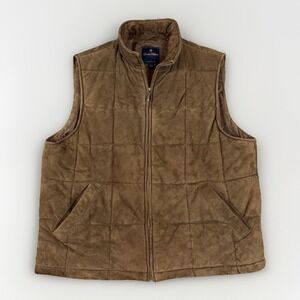 Brooks Brothers Suede Vest Men's L Brown Genuine Suede Leather Full Zip Puffer